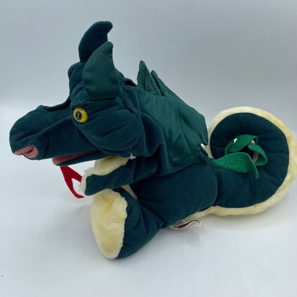 Folkmanis Green Fire Breathing Full Body Dragon Plush Hand Furry Folk Puppet - Picture 2 of 10